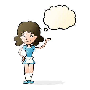 Düşünce kabarcığı olan çizgi film kızı.