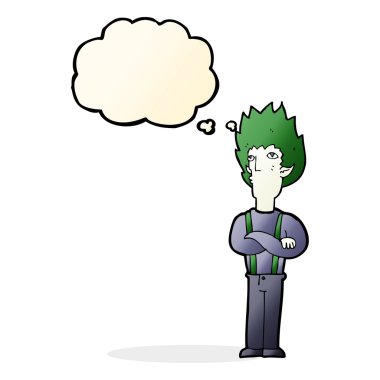 Düşünce baloncuğu olan vampir adam.