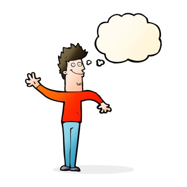 çizgi film mutlu sallanan adam düşünce baloncuğu ile