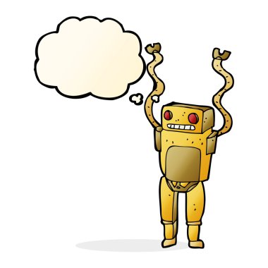 Düşünce baloncuklu komik robot.
