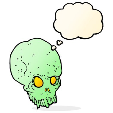 Düşünce baloncuklu ürkütücü kafatası