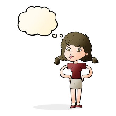 Düşünce baloncuklu kalçaları olan güzel bir kız.