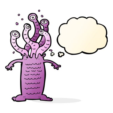 Düşünce baloncuklu çizgi film canavarı
