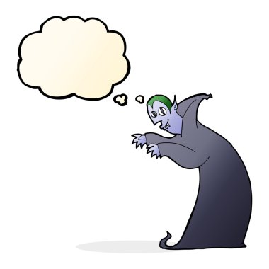 Düşünce baloncuğu olan ürkütücü vampir çizgi filmi.