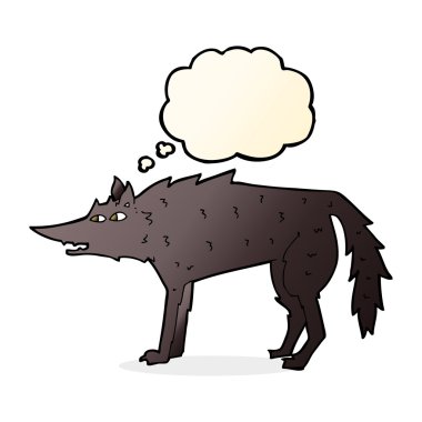 Düşünce baloncuklu çizgi film kurdu