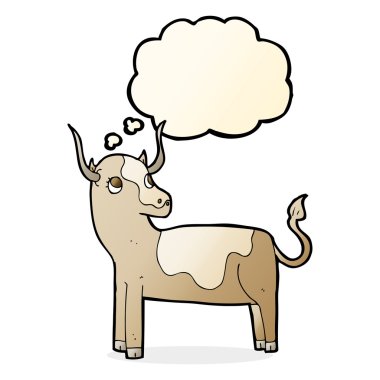 Düşünce baloncuklu çizgi film ineği