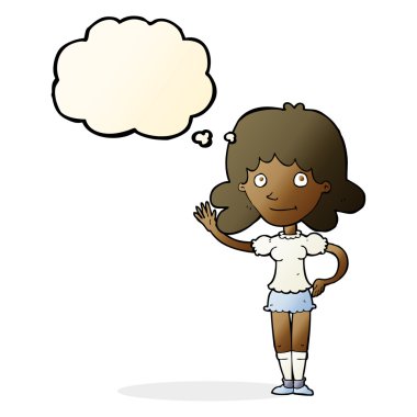 düşünce balonu ile sallayarak çizgi film kadın