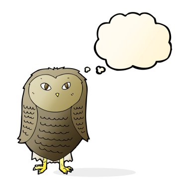 Düşünce baloncuklu çizgi film baykuşu
