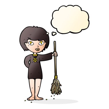 çizgi film güzel cadı kız düşünce balonu ile