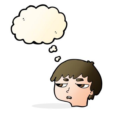 Çizgi film düşünce baloncuğu ile rahatsız çocuk