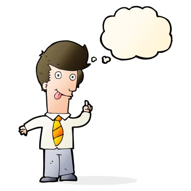 Düşünce baloncuğuyla çılgın fikirleri olan bir ofis adamı.