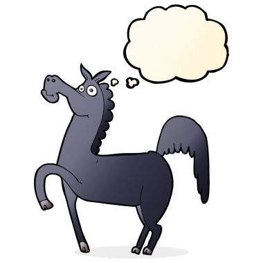 Düşünce baloncuklu komik bir at.