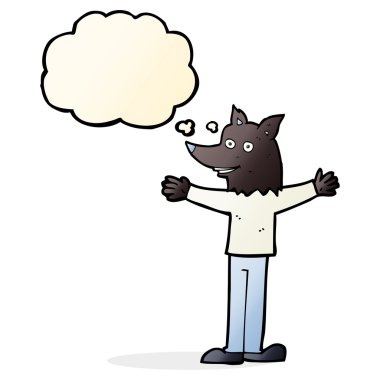 Düşünce baloncuğu olan bir kurt adam.