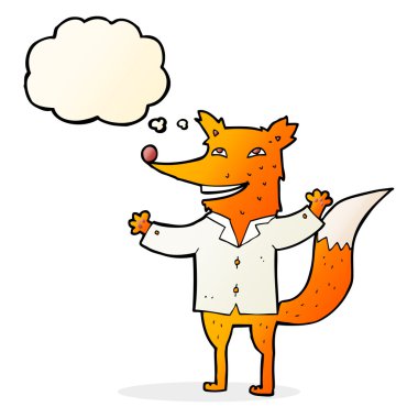 karikatür mutlu fox düşünce balonu ile gömlek giymiş