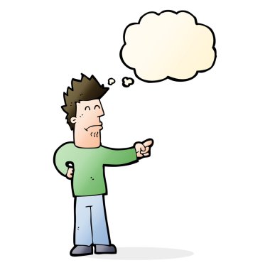 Çizgi film adamı düşünce balonunu işaret ediyor.