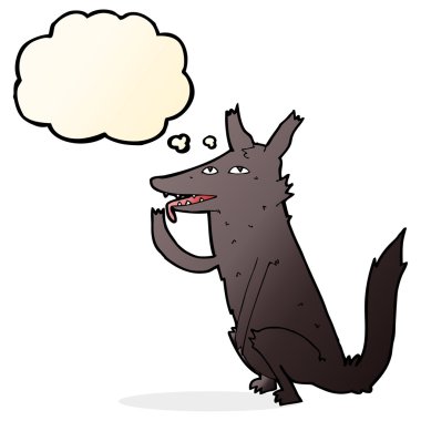 Karikatür kurdu düşünce baloncuğuyla patisini yalıyor.