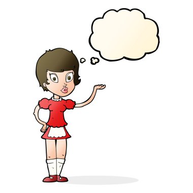 Düşünce kabarcığı olan çizgi film garsonu.