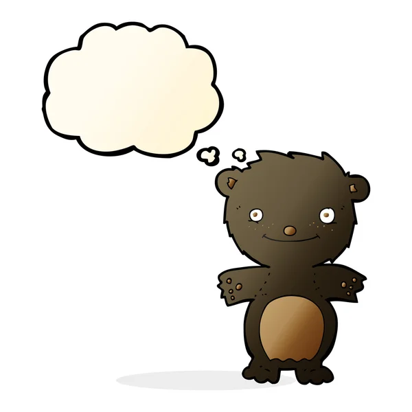 Cartoon gelukkig weinig zwarte beer met gedachte bubble — Stockvector