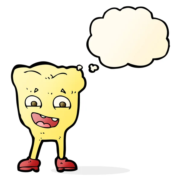 Dessin animé dent jaune avec bulle de pensée — Image vectorielle