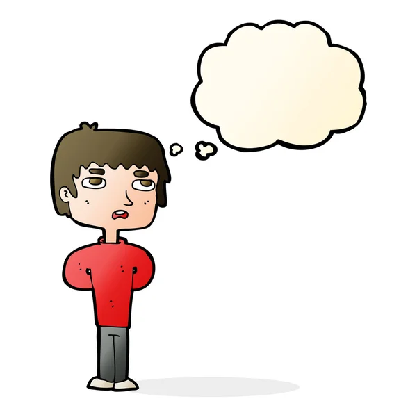 Καρτούν δυστυχισμένος άνθρωπος με φούσκα σκέψης — Διανυσματικό Αρχείο