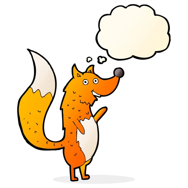 Cartoon zwaaien fox met gedachte bubble — Stockvector