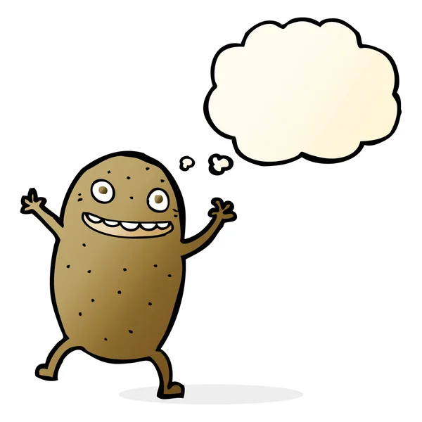 Cartoon gelukkig aardappel met gedachte zeepbel — Stockvector