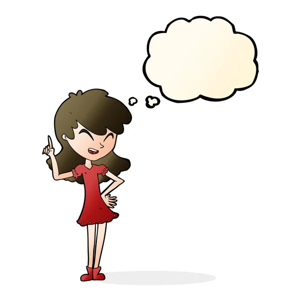 Cartoon girl making point with thought bubble — Stock Vector