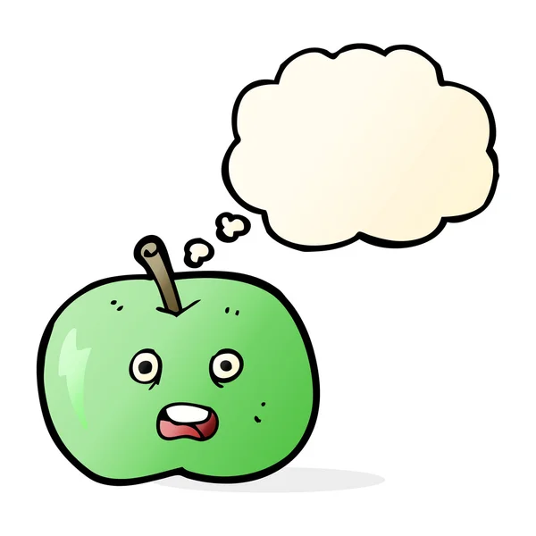 Dessin animé pomme brillante avec bulle de pensée — Image vectorielle
