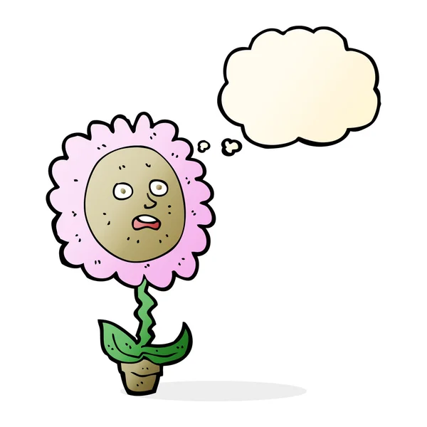 Cartoon flower with face with thought bubble — Stock Vector