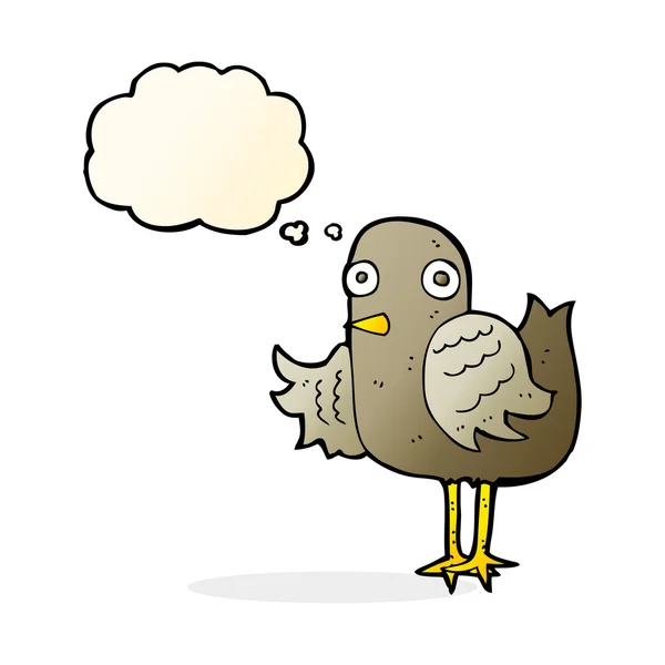 Dibujos animados pájaro ondeando ala con burbuja de pensamiento — Vector de stock