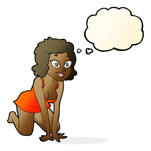Karikatur lustige sexy Frau mit Gedankenblase — Stockvektor