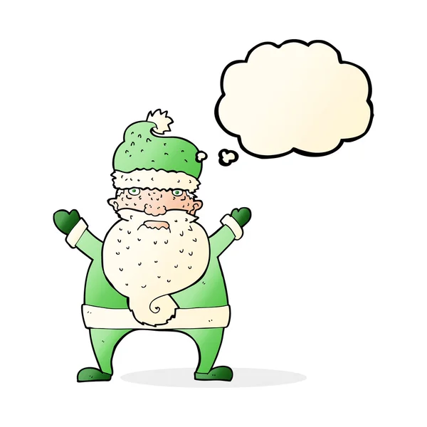 Dibujos animados Santa Claus feo con burbuja de pensamiento — Vector de stock