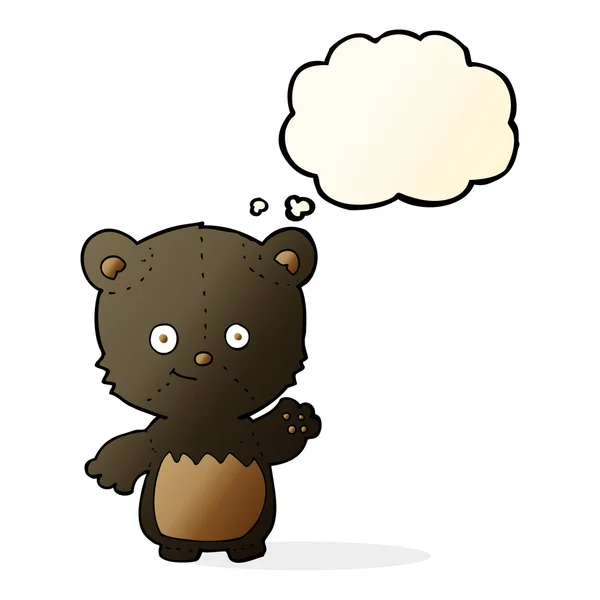 Cartoon black bearcub waving with thought bubble — Stock Vector