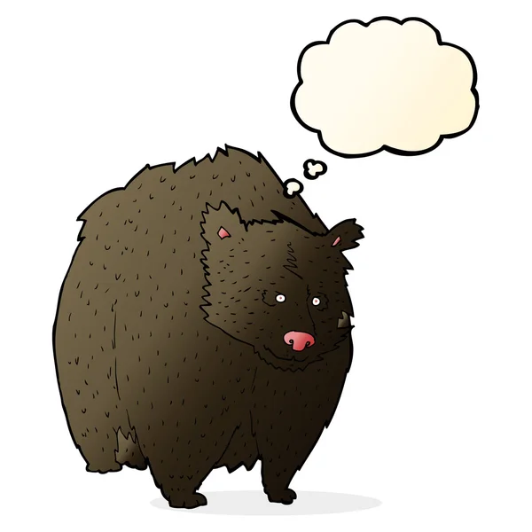 Grote zwarte beer cartoon met gedachte bubble — Stockvector