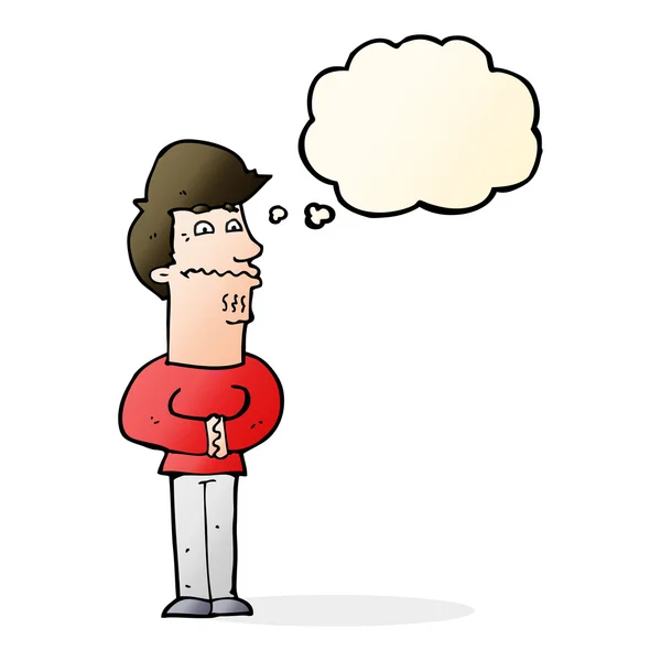 Cartoon nervous man with thought bubble — Stock Vector