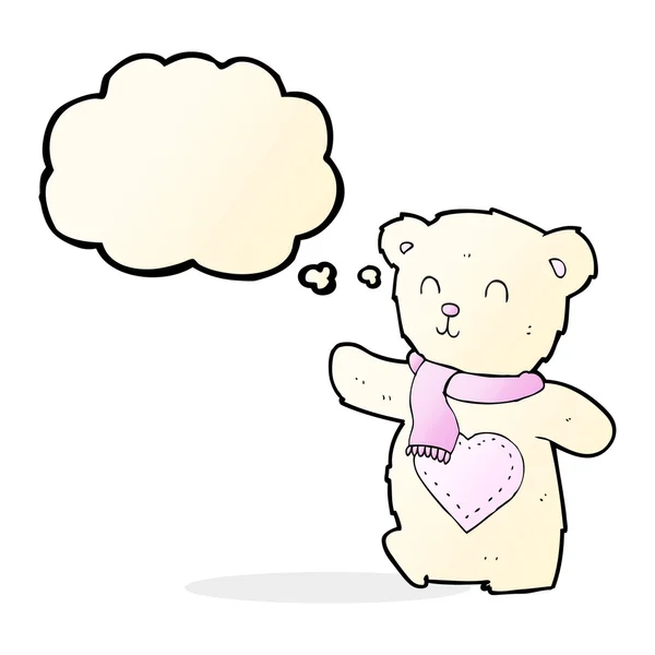 Cartoon witte teddybeer met liefde hart met gedachte zeepbel — Stockvector