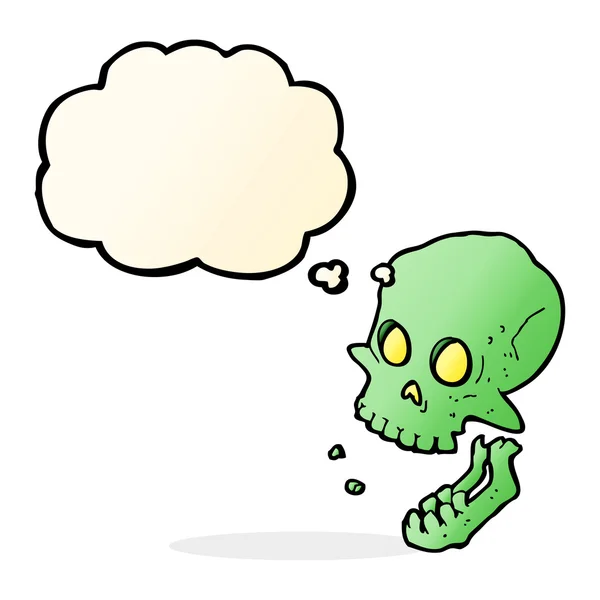 Cartoon lachen schedel met gedachte zeepbel — Stockvector
