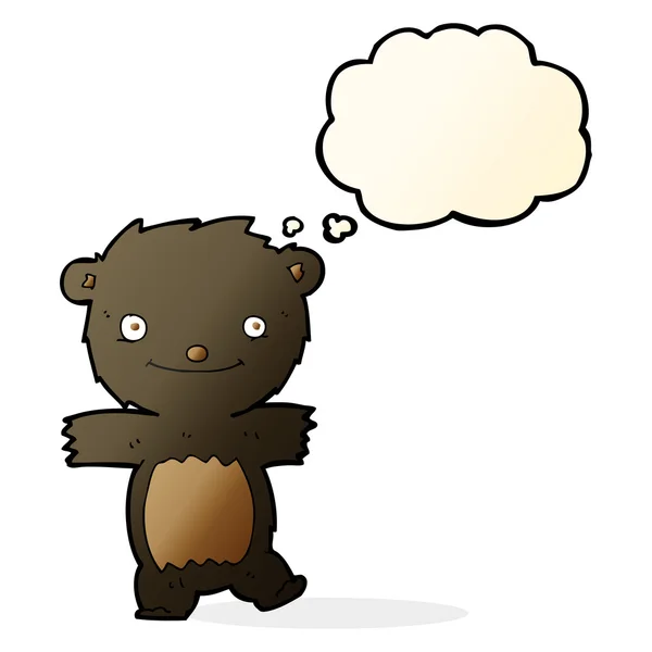 Мультяшный черный медвежонок с мыслепузырём — стоковый вектор