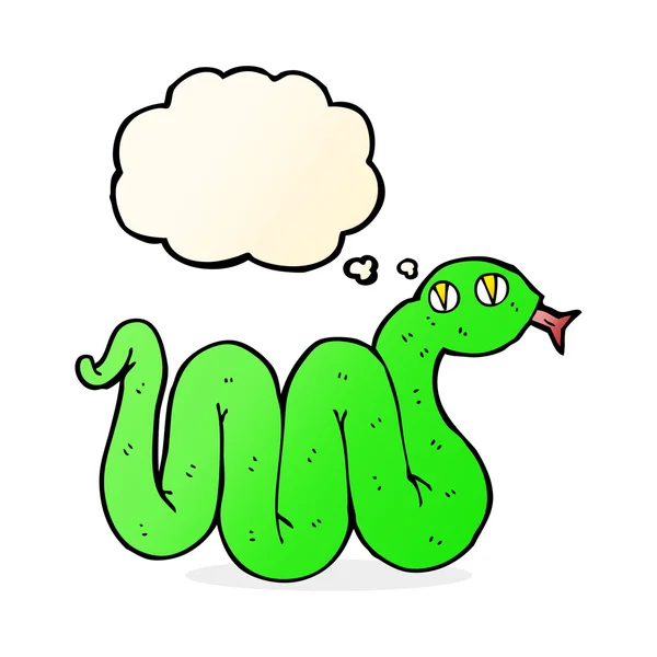 Grappig cartoon slang met gedachte zeepbel — Stockvector