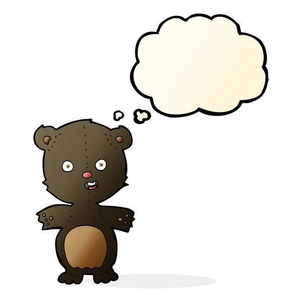 Милый черный медведь мультфильм с мыслей пузырь — стоковый вектор