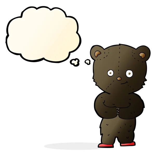Desenho animado ursinho preto urso filhote com bolha pensamento —  Vetores de Stock