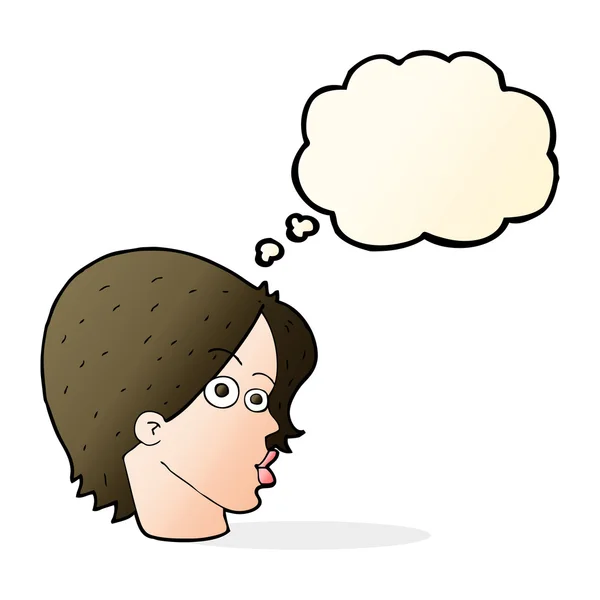 Karikatur weibliches Gesicht mit Gedankenblase — Stockvektor