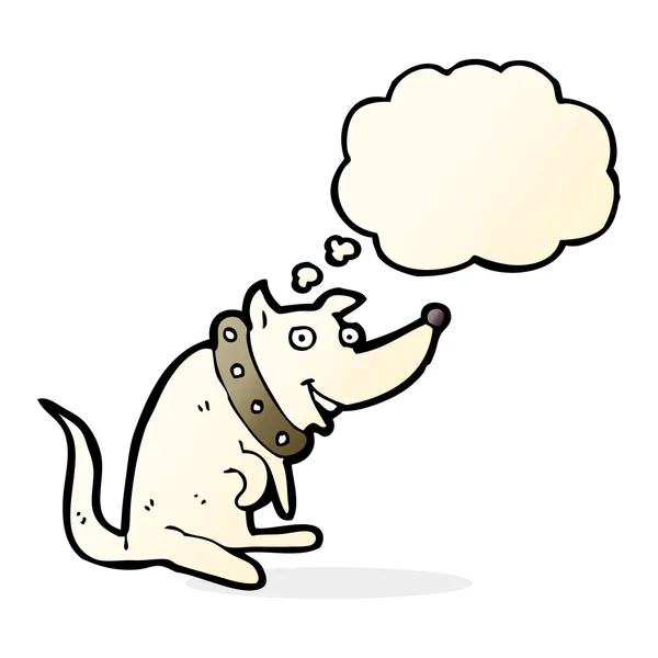Cartoon gelukkig hond in grote kraag met gedachte zeepbel — Stockvector