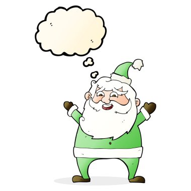 Düşünce baloncuklu neşeli Noel Baba çizgi filmi