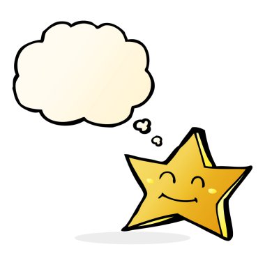 Düşünce baloncuklu mutlu yıldız karakteri