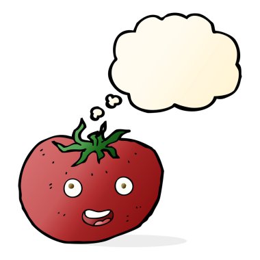 Düşünce baloncuklu çizgi film domatesi