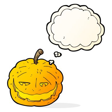 Düşünce baloncuklu Cadılar Bayramı balkabağı çizgi filmi