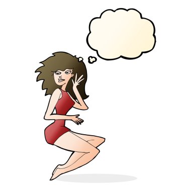 Düşünce baloncuğu olan seksi kadın.