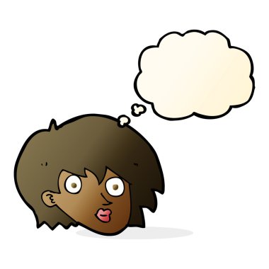 Düşünce baloncuğuyla şaşırmış kadın yüzü