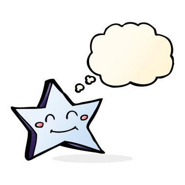 Düşünce baloncuklu mutlu yıldız karakteri